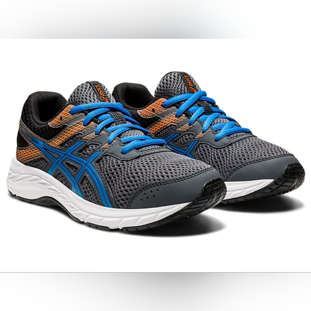 New Asics Gel Contend 6 GS Kids Running Shoes Size US 7 Grey/Blue/Orange